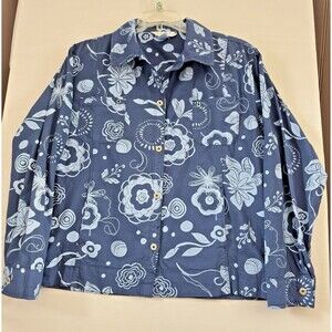 Fresh Produce 100% Cotton Purple & Blue Button Up Lightwt Jacket Women's Size XL